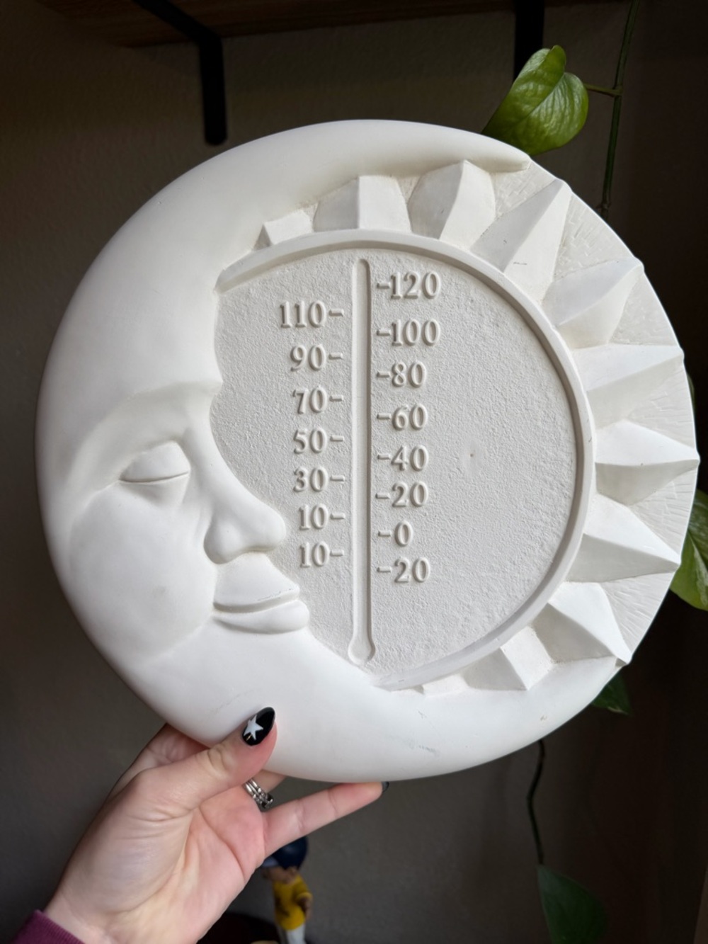 Vintage 90s White Ceramic Sun & Moon Wall Thermometer Project Decor